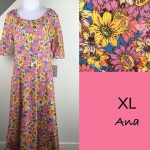 Blue with Floral Design Ana Dress. LuLaRoe (14-16)